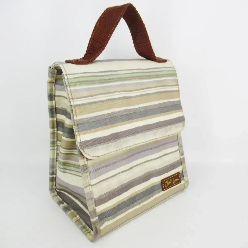 Elliott Lucca Artisan Lunch Bag Women Multicolor Striped Tan Sage Gray Insulated